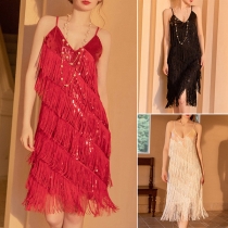 Fashion V-neck Tassle Slip Party Dress