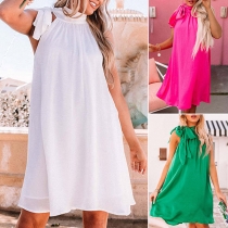 Casual Solid Color Self-tie Mini Dress