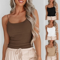 Casual Solid Color Ribbed Cami Top