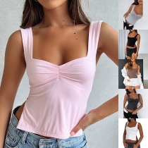 Fashion Solid Color Ruched Slit Shirt with Padding