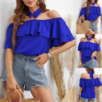 Fashion Ruffled Halterneck Off-the-shoulder Ruffled Shirt