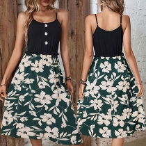 Fashion Printed Buttoned Slip Dress