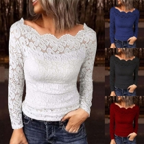 Fashion Off-the-shoulder Long Sleeve Lace Shirt