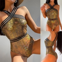Sexy Bling-bling Bikini Set Consist of Contrast Color Bikini Top and High-rise Bikini Bottom
