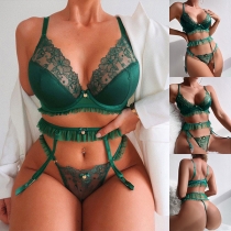 Fashion Lace Spliced Ruffled Three-piece Lingerie Set