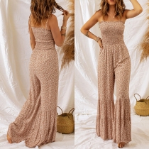 Fashion Floral Printed Self-tie Wide-leg Jumpsuit