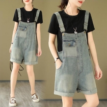 Loose Fit Denim Overall Shorts Retro Mode Romper Jumpsuit