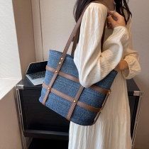 Vintage Denim Tote Axelväska Stor kapacitet Causal Tote Bag