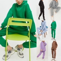 Casual Solid Color Two-piece Set Consist of Hooded Sweatshirt and Sweatpants
