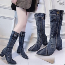 Dam Denim Stretchy Skinny High Butt Knee Mid Heel Boots