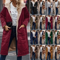 Fashion Quilted Plush Lined Hooded Reversible Coat