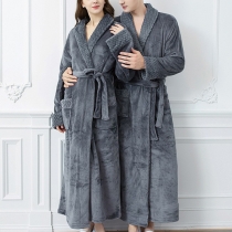 Bekväm enfärgad flanell självbundet Loungewear-klädesplagg nattlinne för par