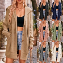 Street Fashion Solid Color Lapel Long Sleeve Cardigan