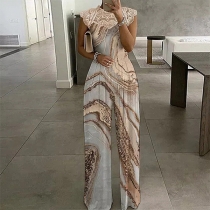 Casual ärmlös jumpsuit med rund hals och tryckta spetssömmar Detaljer Lösa byxor med vida ben