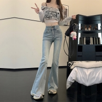 High Waist Retro Flare Jeans Slim Fit Double Button 70-talet stil jeansbyxor