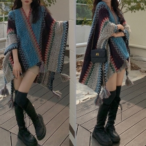 Bohemian Knit Cape Shawl Cardigan Höststickad tröja