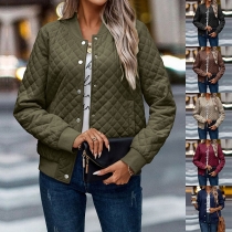 Enfärgad långärmad tunn vadderad jacka med knappar för street fashion