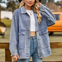 Mångsidig Slim Retro Classic Denim Casual Jacka för kvinnor