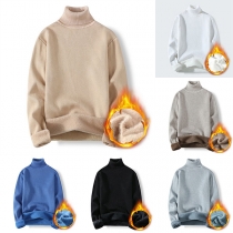 Casual Warm Plush Lined Turtleneck Long Sleeve Basic Shirt