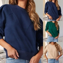Casual Solid Color Round Neck Long Sleeve Sweatshirt
