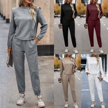 Casual Solid Color Fabric Texture Two-piece Set Consist of Round Neck Shirt and Pants