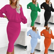 Street Fashion Knitted Two-piece Set Consist of V-neck Sweater and Tank Dress