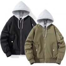 Fashion Solid Color Long Sleeve Detachable Hooded Baseball Jacket for Couple
