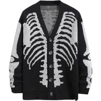 Punk Fashion Skeleton Pattern Knitted Cardigan
