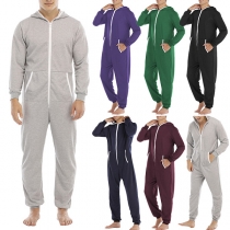 Bekväma långärmade herrpyjamasar med dragkedja
