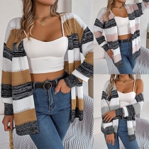 Stickad Cardigan i kontrastfärger för Street Fashion