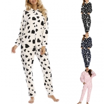 ModeHjärta Söt Mönster Hooded Plysch Pyjamas Jumpsuit