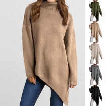 Mode enfärgad turtleneck långärmad oregelbunden tröja