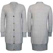Mode långärmad ribbad knappcardigan