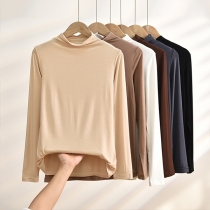 Mode Bekvämt enfärgat mock neck långärmad grundläggande skjorta
