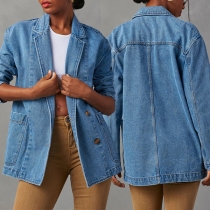 Mode gammaltvättad jeansjacka med långärmad blazer