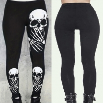 Punk Moda Leggings Estampadas com Caveiras