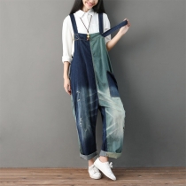 Plus Size Distressed Jeans: Color Block Ripped Overall