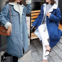 Fashion Notch Lapel Långärmad plyschfodrad jeansjacka