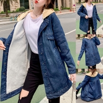 Modejacka för kvinnor med avtagbar luva, långärmad och plyschfodrad jeans