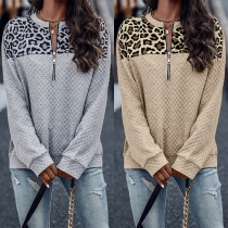 Street Fashion Skarvad Långärmad Skjorta med Leoprint och Diamantmönster