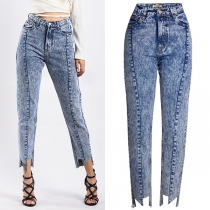 Vintage Gammaltvättade oregelbundna manschettjeans med medelhög midja och rakt snitt
