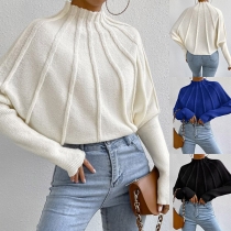 Street Mode Mock Neck Batwing långärmad rutig mönstrad stickad tröja