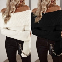 Street Fashion Enfärgad, långärmad stickad tröja med off-shoulder