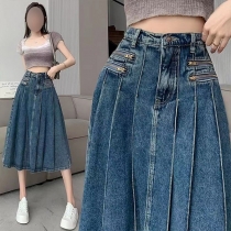 Vintage högmidjig jeanskjol: Veckad med dragkedja