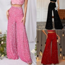 Mode Bling-bling Paljettbyxor med vida ben