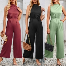 Mode Halter Ärmlös Mock Neck rygglös rakt skuren Jumpsuit