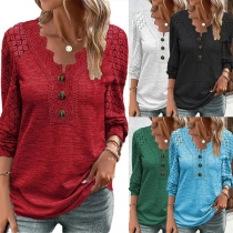 Slim Fit T-shirt med V-ringning och spetsdetalj