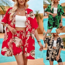 Set med tryckta cardigan shorts