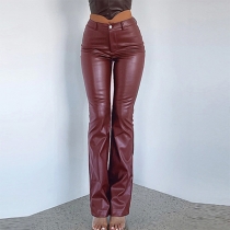 Casual Straight Fit PU-läderbyxor
