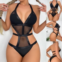 Sexiga Spliced Underkläder Bodysuit i Halvgenomgående Gaze